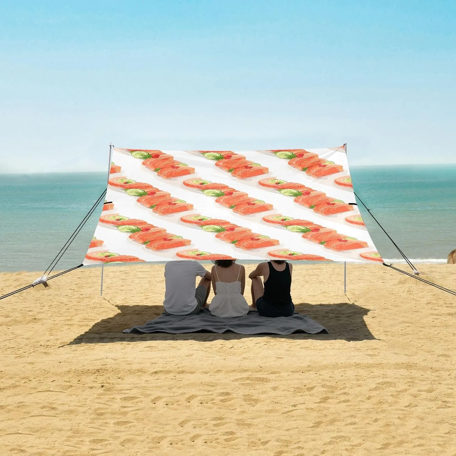 Salmon Sashimi Lemon Beach Camping Tent Sun Shelter for Whole Family, Beach Shade Canopy with UPF50  UV Protection,Easy Set Up and Carry,Outdoor Shade for Trips, Fishing, Backyard Fun Picnics