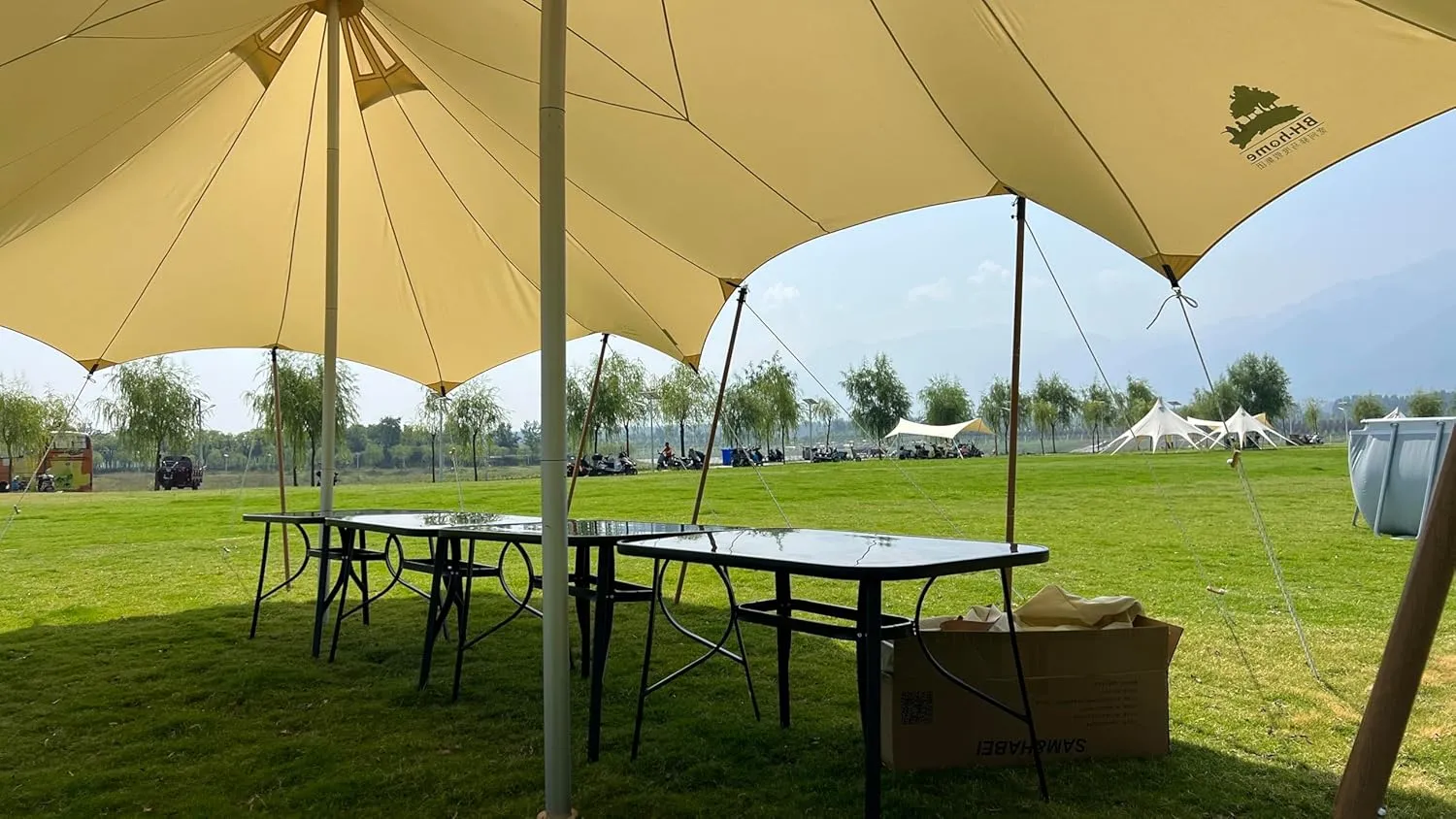 SAM&HAIBEI Thincker Canvas Waterproof Portable Tarp Multifunctional Outdoor Camping Traveling Awning Backpacking Tarp Shelter Rain Tarp，Big tarp for Family Active or Out Active. 29.5ft*14.5ft tarp