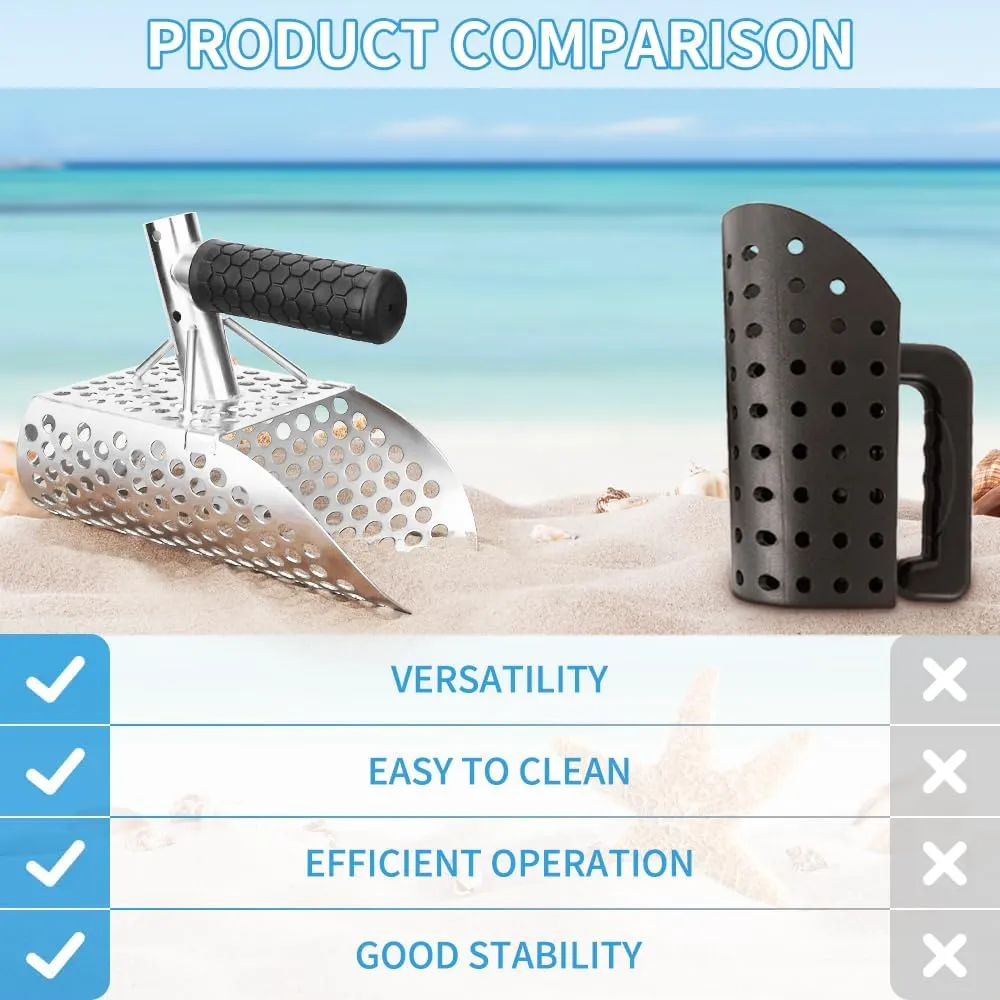 Sand Scoop for Metal Detecting, Sand Sifter Scoop with Long Handle, Metal Detector Scoop Shovel for Beach and Metal Detecting Accessories