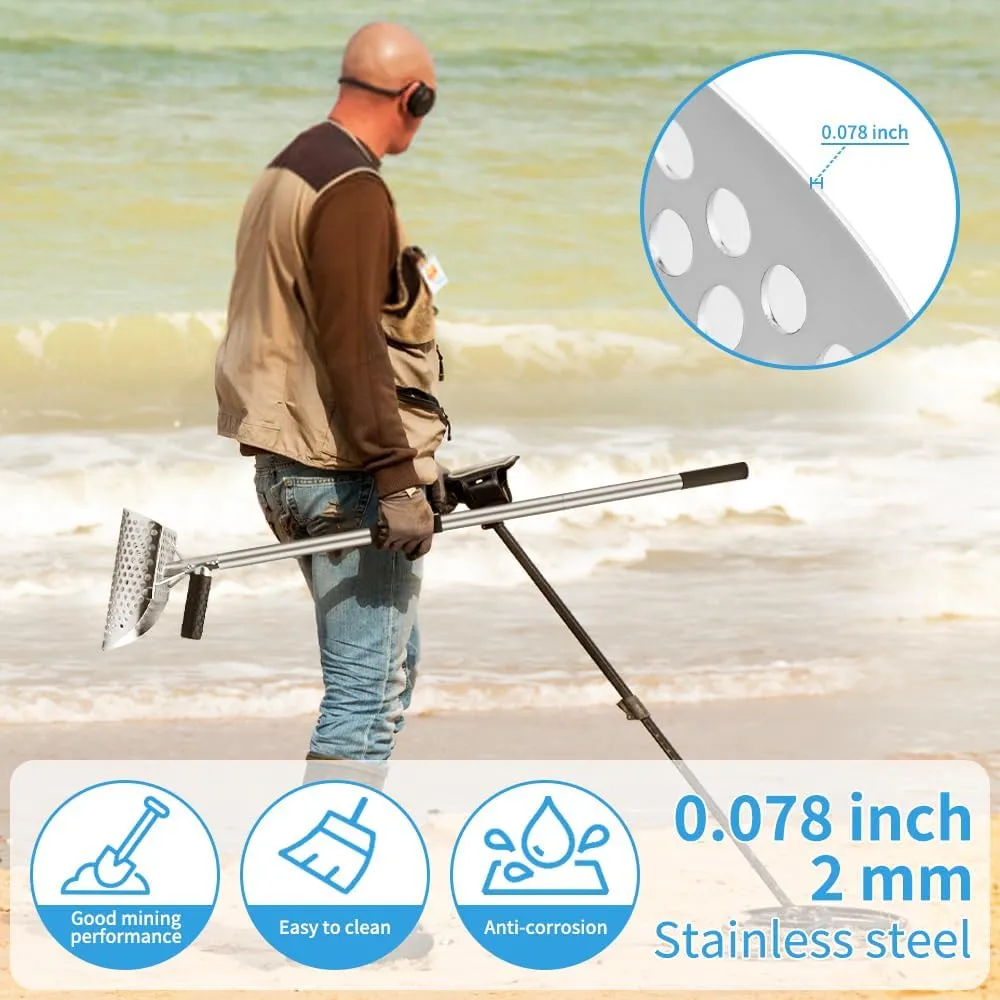 Sand Scoop for Metal Detecting, Sand Sifter Scoop with Long Handle, Metal Detector Scoop Shovel for Beach and Metal Detecting Accessories