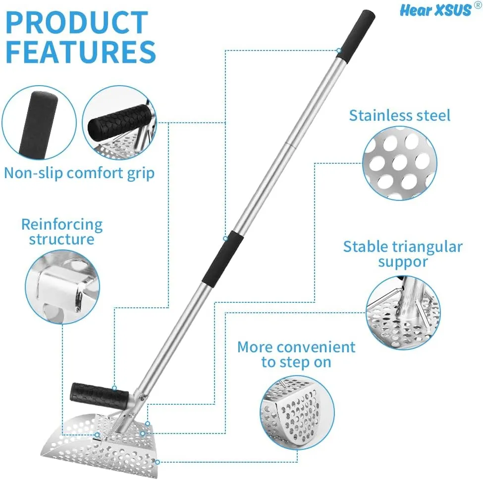 Sand Scoop for Metal Detecting, Sand Sifter Scoop with Long Handle, Metal Detector Scoop Shovel for Beach and Metal Detecting Accessories