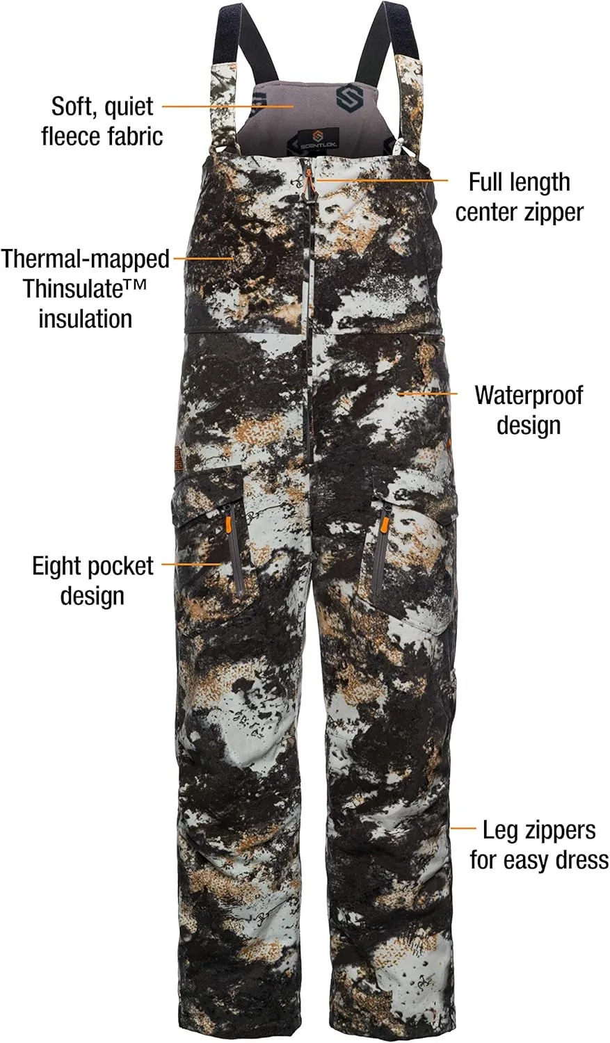 ScentLok BE:1 Fortress Windproof Waterproof Insulated Scent Control Camo Hunting Bibs