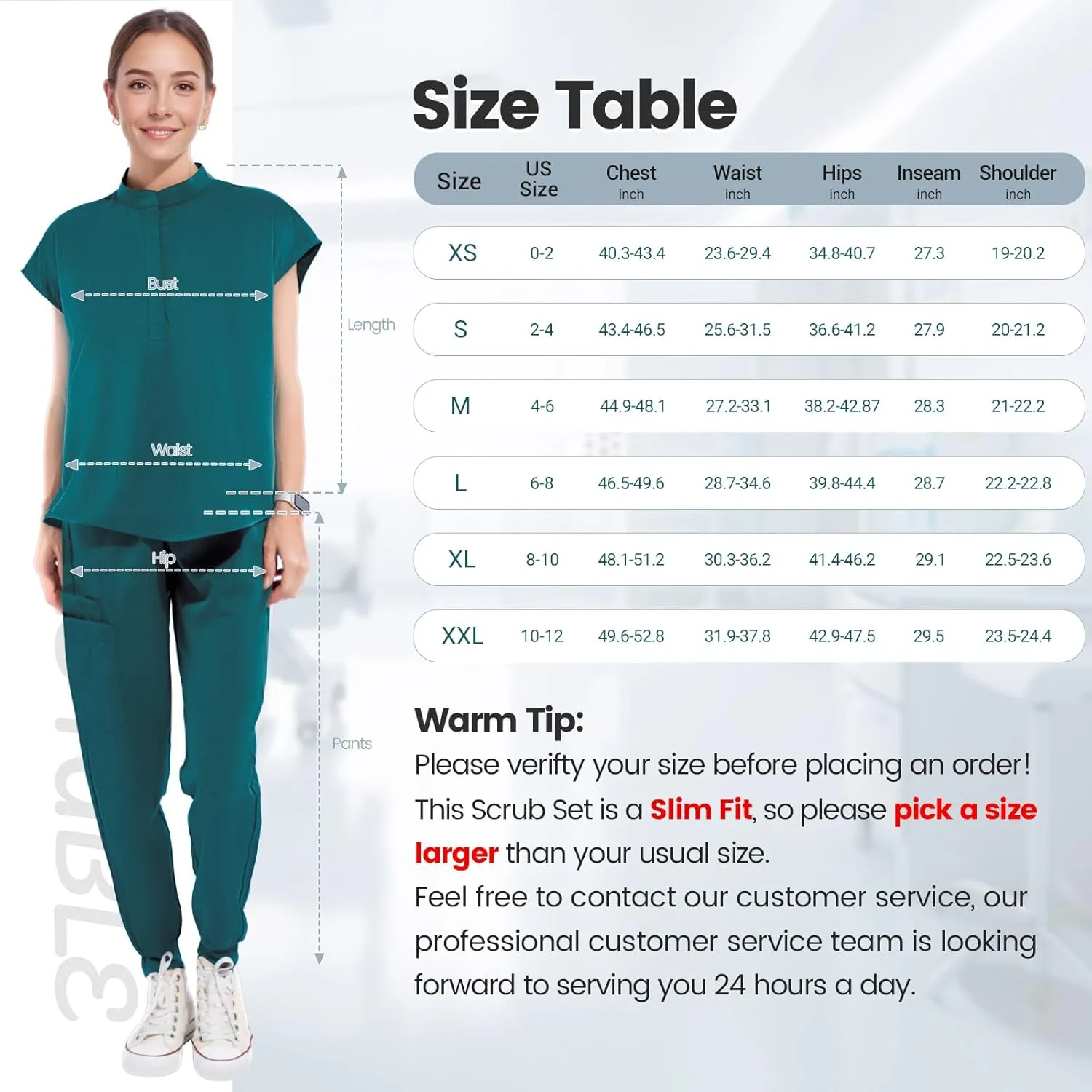 Scrubs for Women Scrub Sets, Slim Scrubs Stretch Top & Jogger Scrub Pants with Multi Pocket Yoga Waistband