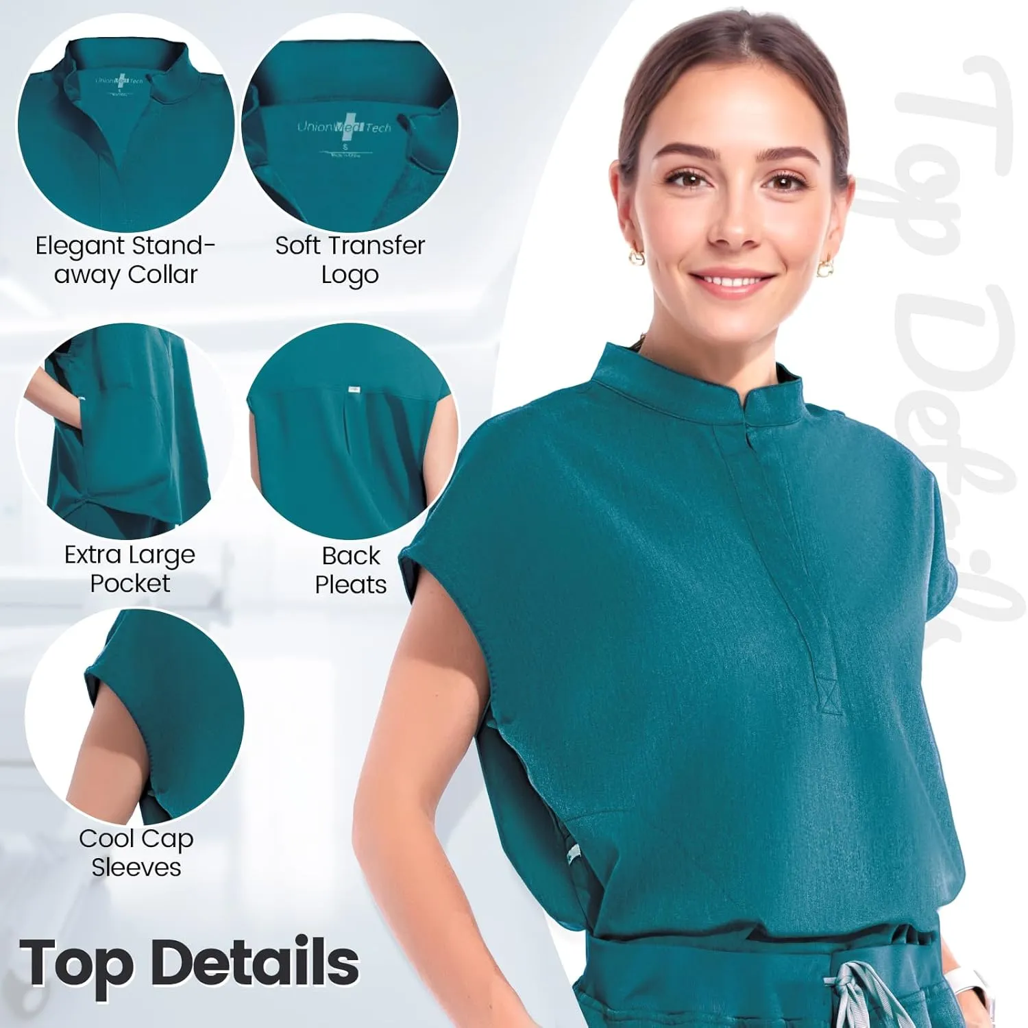 Scrubs for Women Scrub Sets, Slim Scrubs Stretch Top & Jogger Scrub Pants with Multi Pocket Yoga Waistband