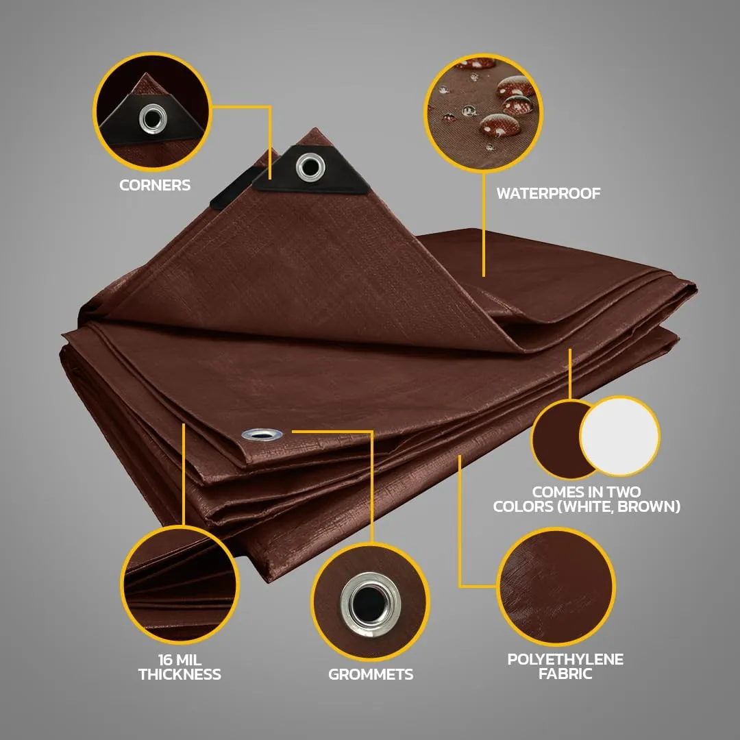 Seal Skin Covers Heavy Duty Waterproof Tarp 5x7 FT, 16 Mil 8 OZ 160 GSM Thick Brown Poly Tarp with Rustproof Grommets, Tear-Proof Cover with Reinforced Edges for Camping, Pool, Canopy Use