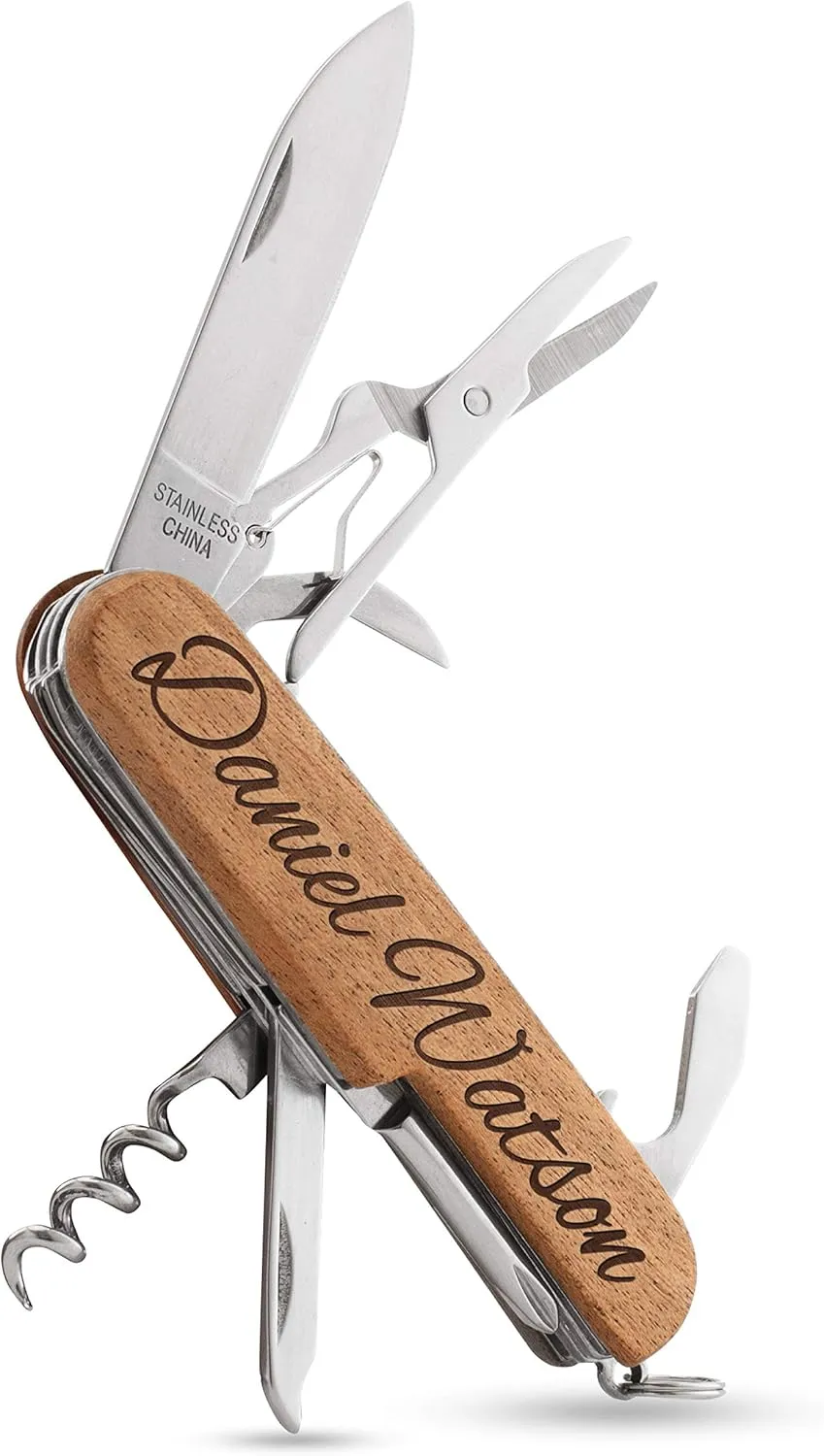 Set of 6 - Personalized Pocket Knife w/Name & Date, 10 Font Option - Personalized 8-Function Multi-Tool Pocket Knives, Custom Engraved Knives, Groomsmen Gift, Gift for Him, Gift for Dad from Daugther