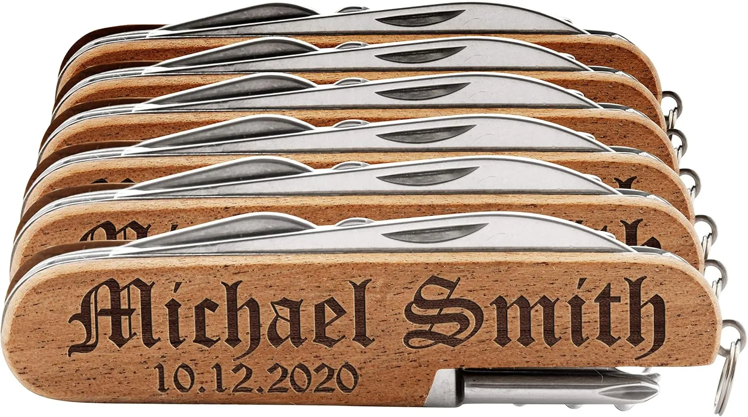 Set of 6 - Personalized Pocket Knife w/Name & Date, 10 Font Option - Personalized 8-Function Multi-Tool Pocket Knives, Custom Engraved Knives, Groomsmen Gift, Gift for Him, Gift for Dad from Daugther