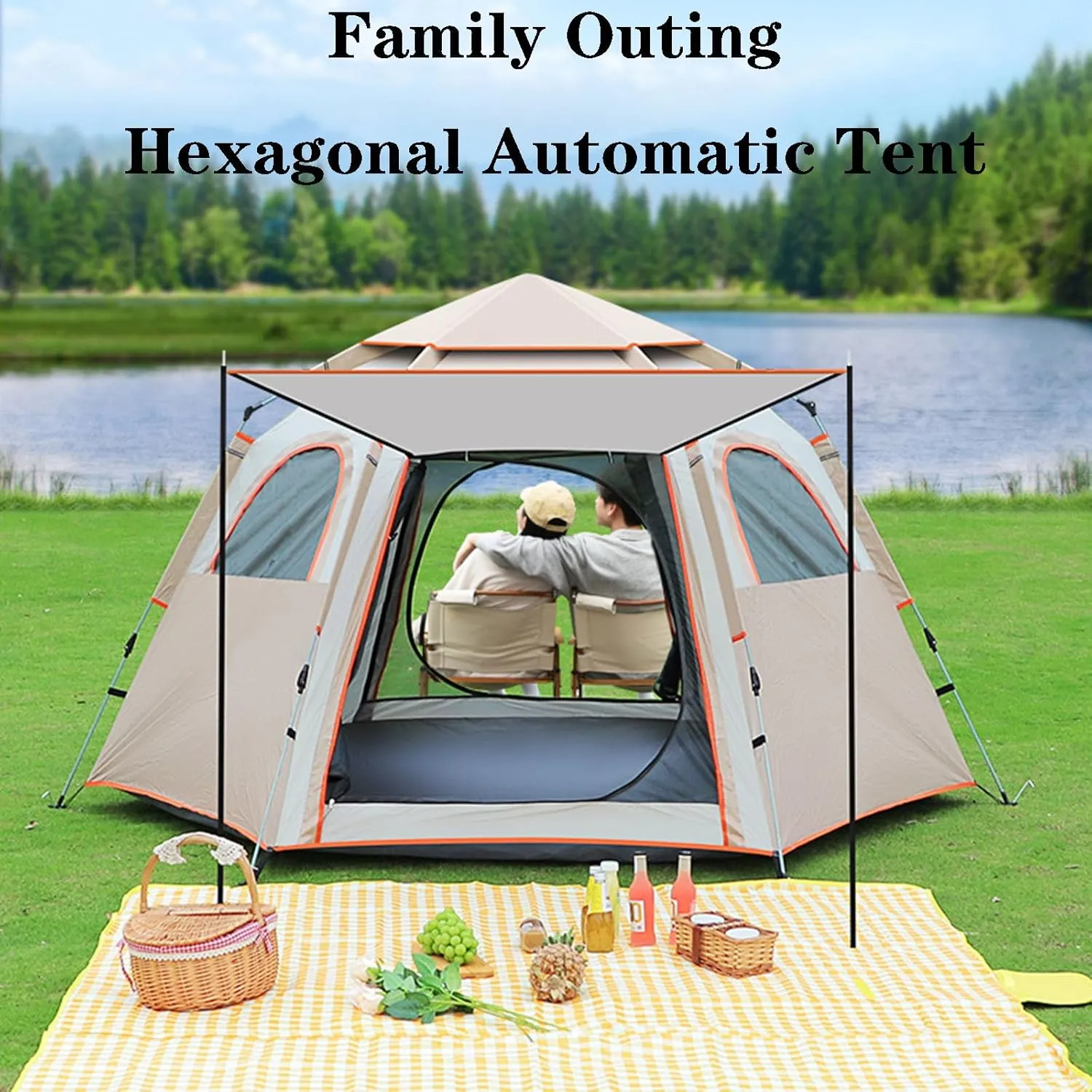 SFKLYU 3/8 Person Camping Tent, Weatherproof Family Tent with Included Rainfly and Strong Frame Adjustable Ventilation