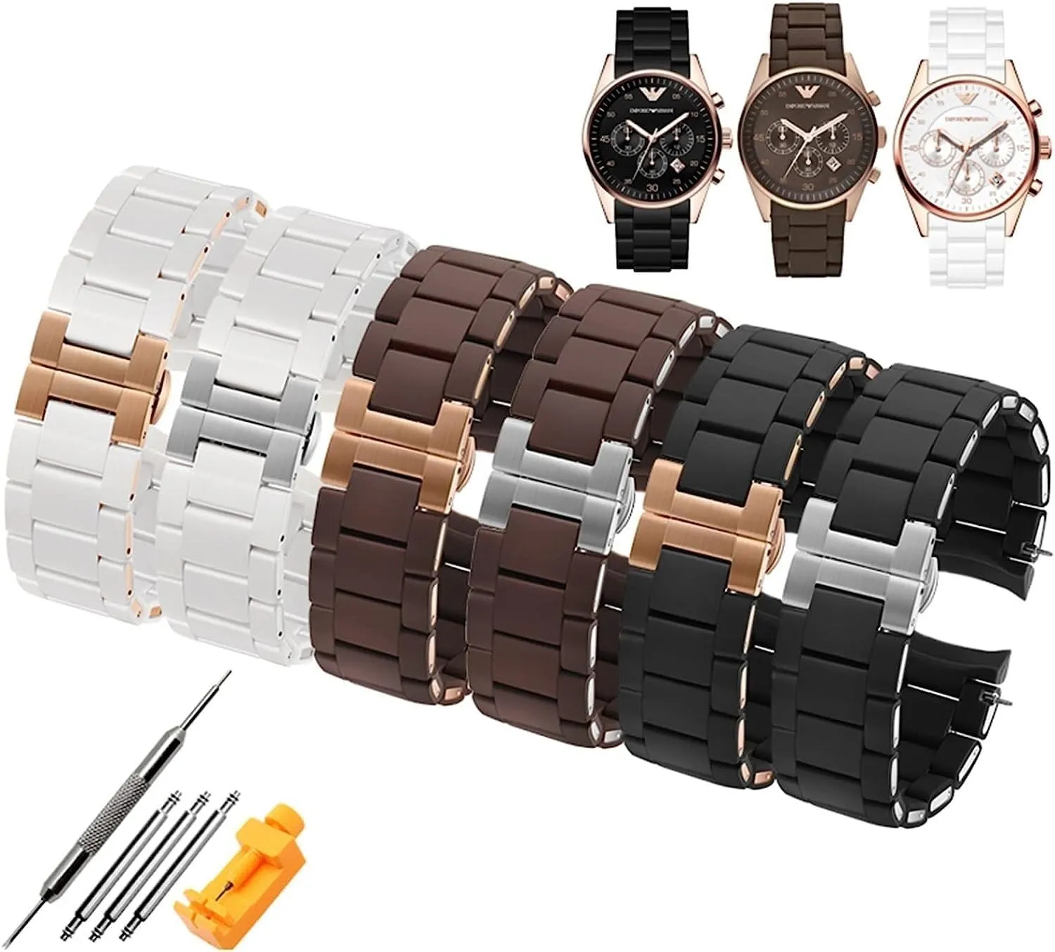 Silicone cover steels Wristband Bracelet For Armani AR5905 AR5906 AR5919 AR5920 20 23mm Watch Strap with rose gold Buckle