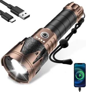 SKYFIRE LED Flashlights High Lumens with Ignition Lens,2000000lm Super Bright Tactical Flashlights,Zoomable,Five Modes,Waterproof Flash Light for Camping Essentials,Outdoor,Home Emergency-Upgraded