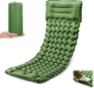 Sleeping Pad for Camping, Ultralight Inflatable Sleeping Mat with Pillow Built in Foot Pump, Durable Compact Air Mattress for Camping Essentials, Backpacking, Hiking, Tent, Traveling