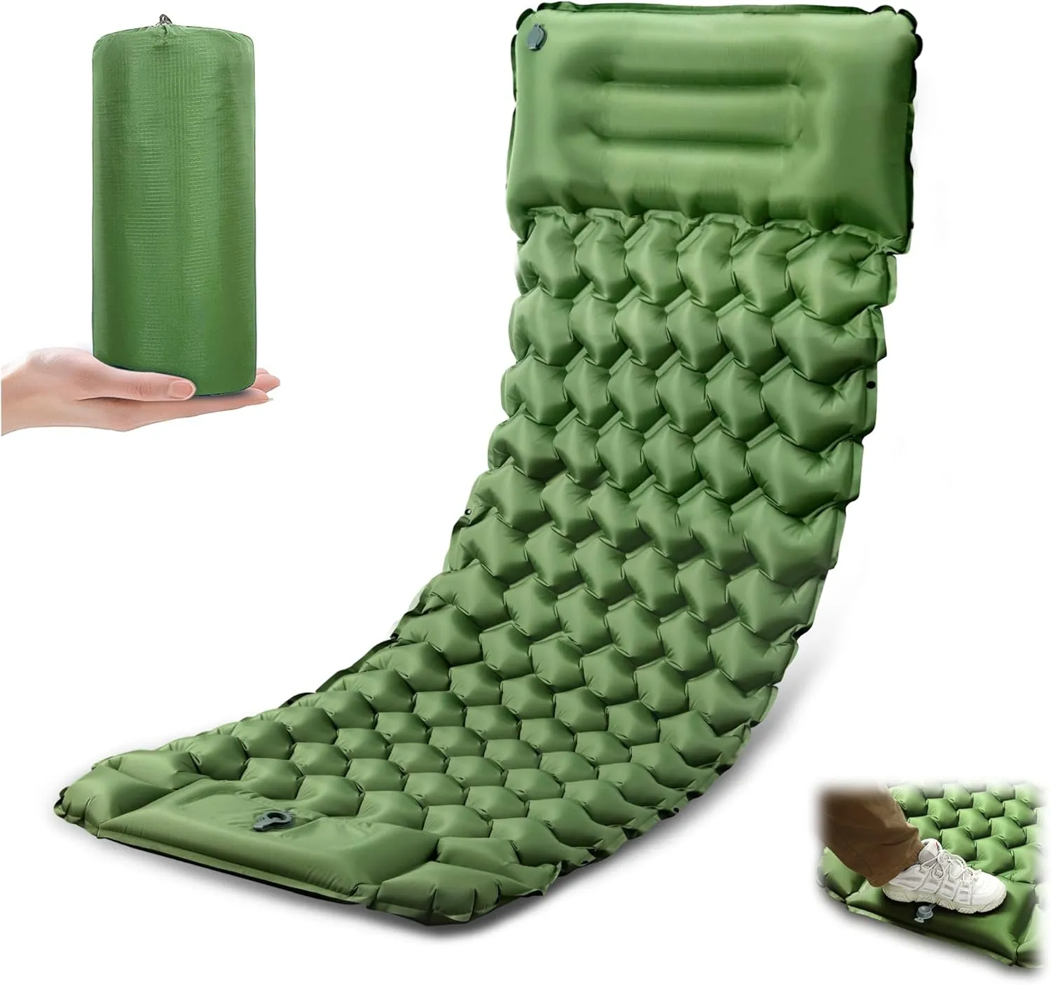 Sleeping Pad for Camping, Ultralight Inflatable Sleeping Mat with Pillow Built in Foot Pump, Durable Compact Air Mattress for Camping Essentials, Backpacking, Hiking, Tent, Traveling