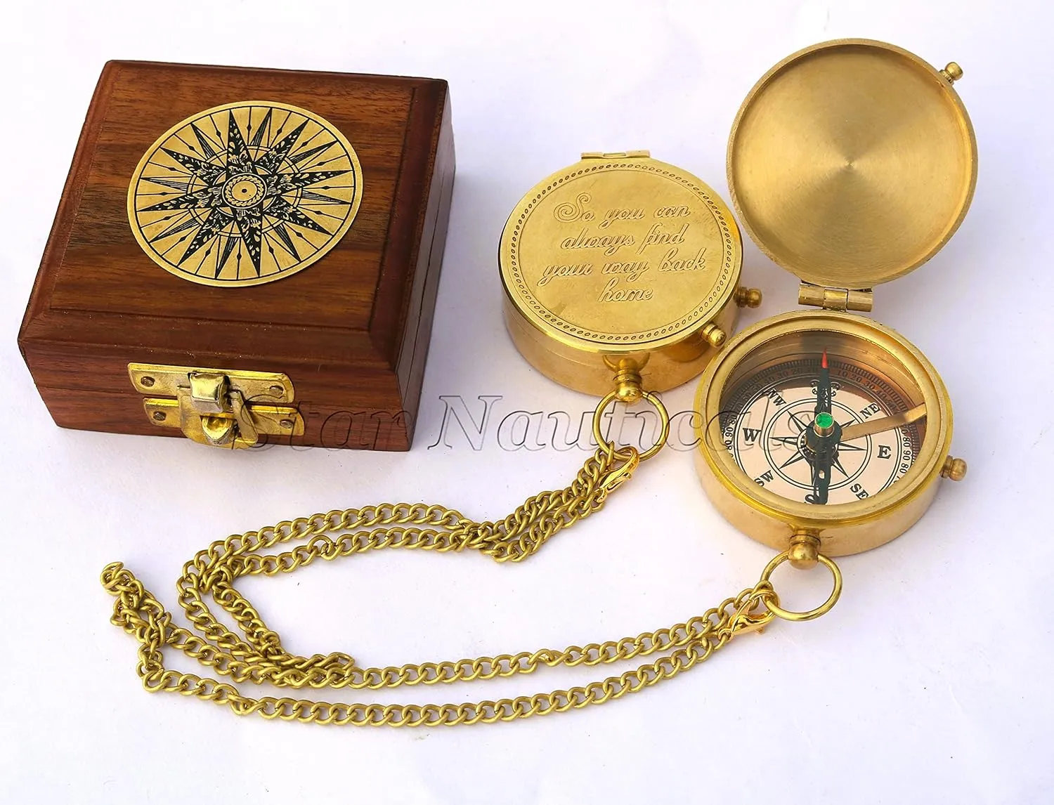 So You Can Antique Compass for Hiking and Survival- Waterproof Brass Nautical Pocket Compass with Leather,Case & Chain for Camping Hunting Climbing Exploring Geology Outdoor Activities (106)