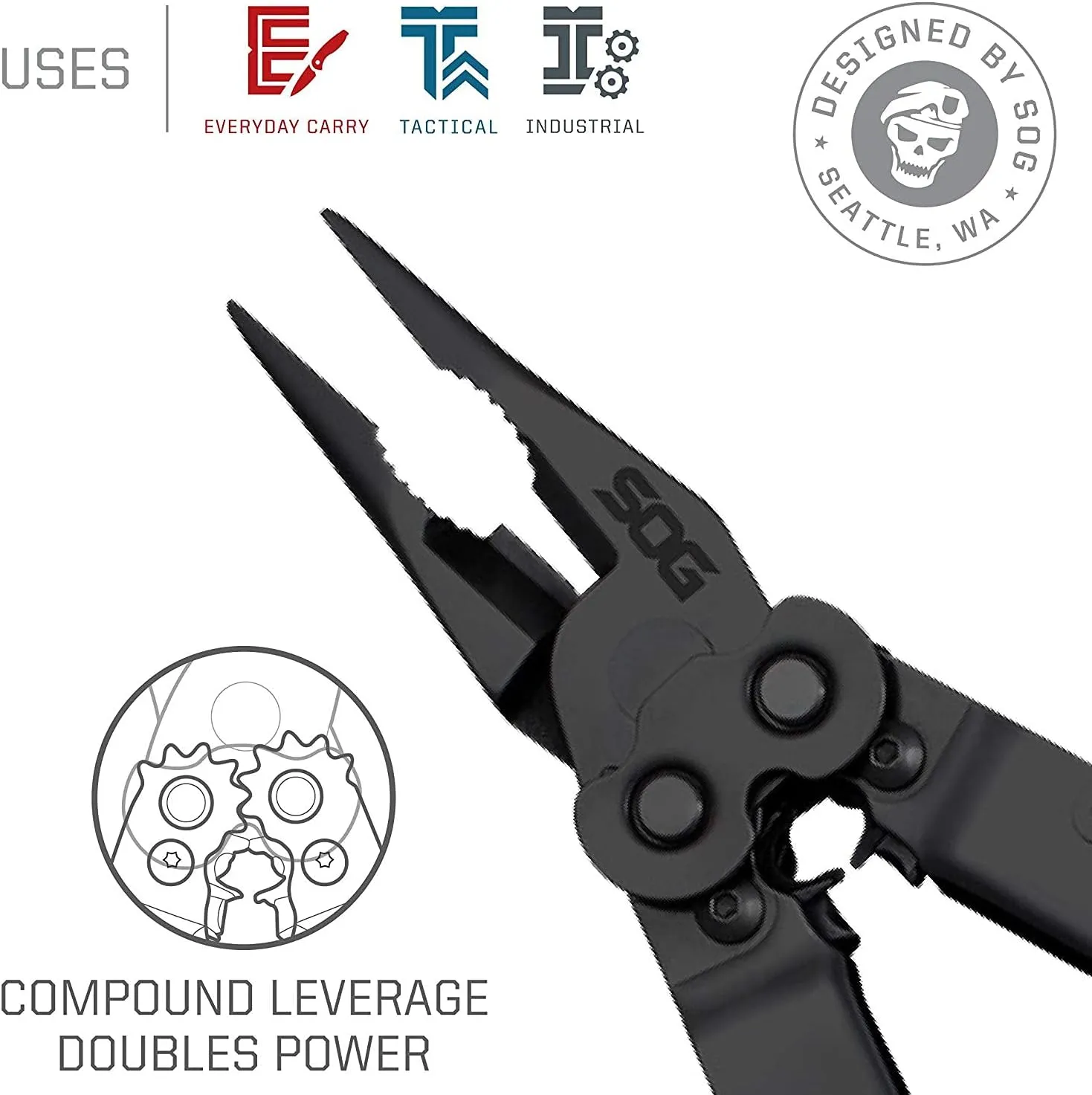 SOG PowerLock Multi-Tool- Compound Leverage Technology with EOD Crimper Device, 420 Stainless Steel Body, 18 Lightweight Specialty Tools (B61N-CP) , Black