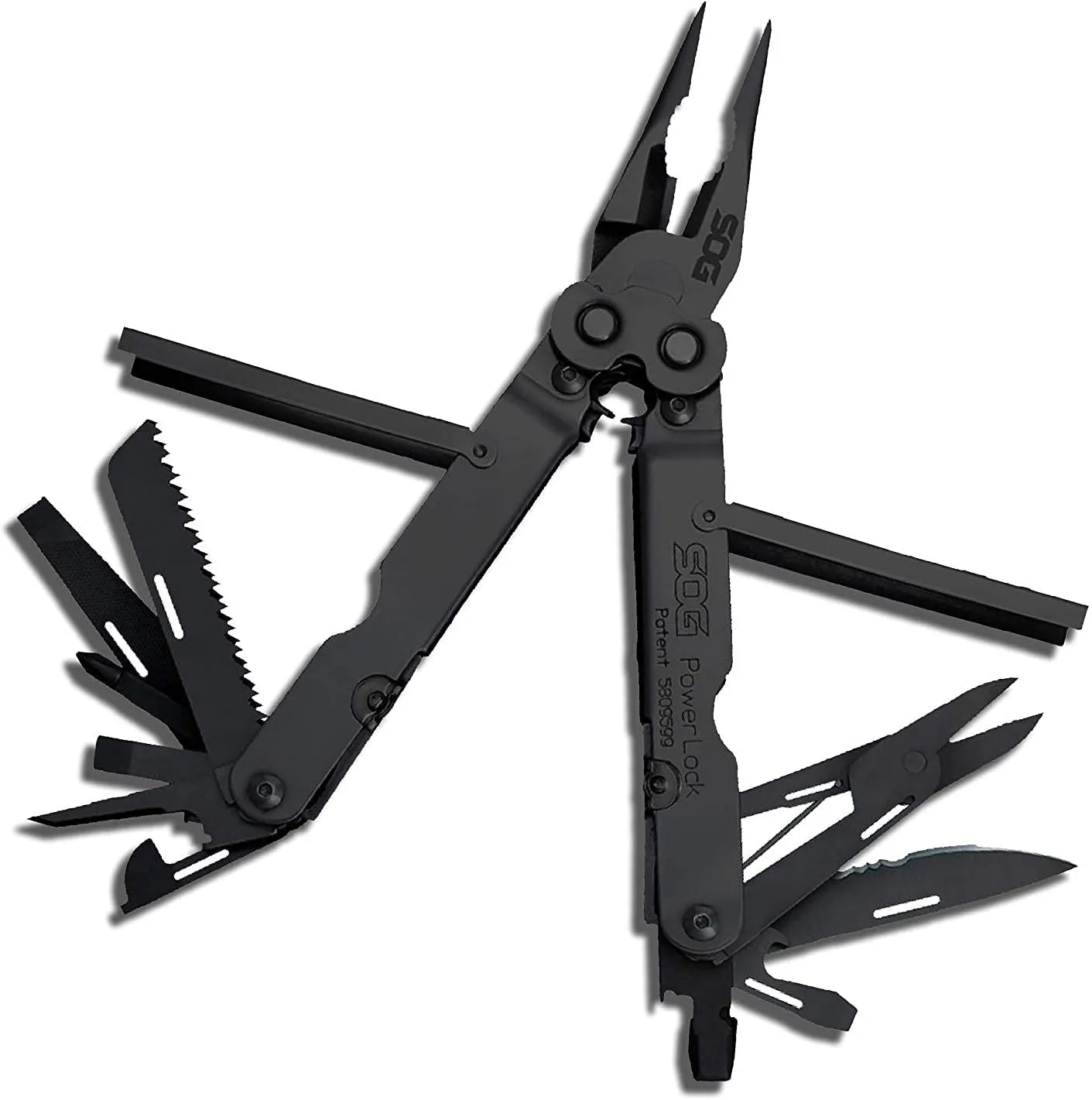 SOG PowerLock Multi-Tool- Compound Leverage Technology with EOD Crimper Device, 420 Stainless Steel Body, 18 Lightweight Specialty Tools (B61N-CP) , Black