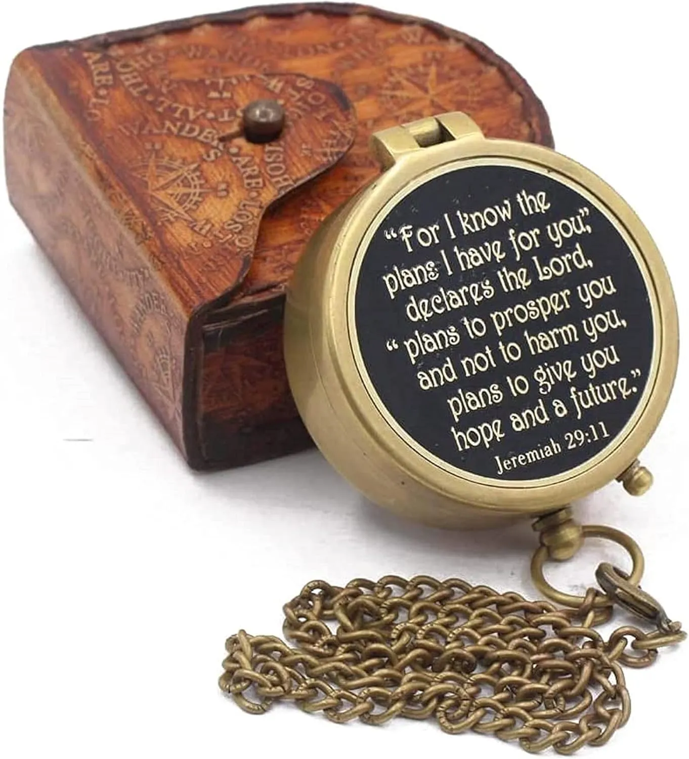 Solid Brass Directional Magnetic Compass Antique Nautical Vintage Quote Engraved, Baptism Gifts (#2" for I Know The Planes I Have for You) by DOLLOND LONDON1920