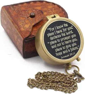 Solid Brass Directional Magnetic Compass Antique Nautical Vintage Quote Engraved, Baptism Gifts (#2" for I Know The Planes I Have for You) by DOLLOND LONDON1920