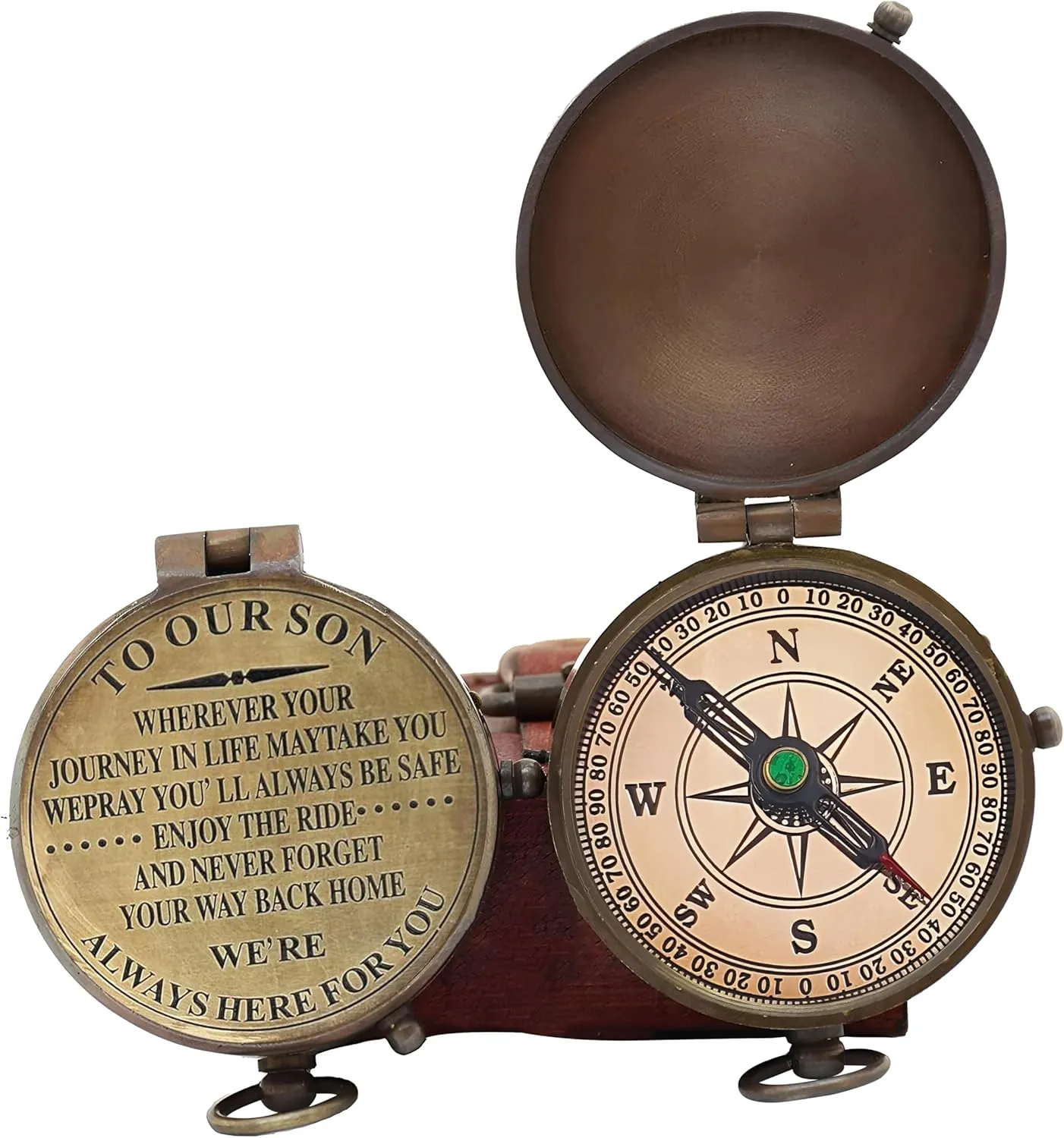 Son Gifts Brass Compass Christmas Unique Gift with Leather Case | Our Son Compass Hiking Navigation Gifts, Son Gift from mom and dad, Bithday Gifts, Graduation Gifts