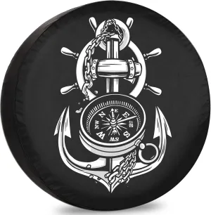 Spare Tire Cover Cool Anchor and Compass RV Tire Covers Weatherproof Dust-Proof Universal for Trailer CRV SUV Camp Travel Trailer 12" 13" 14" 15" 16" 17" 18 Inch