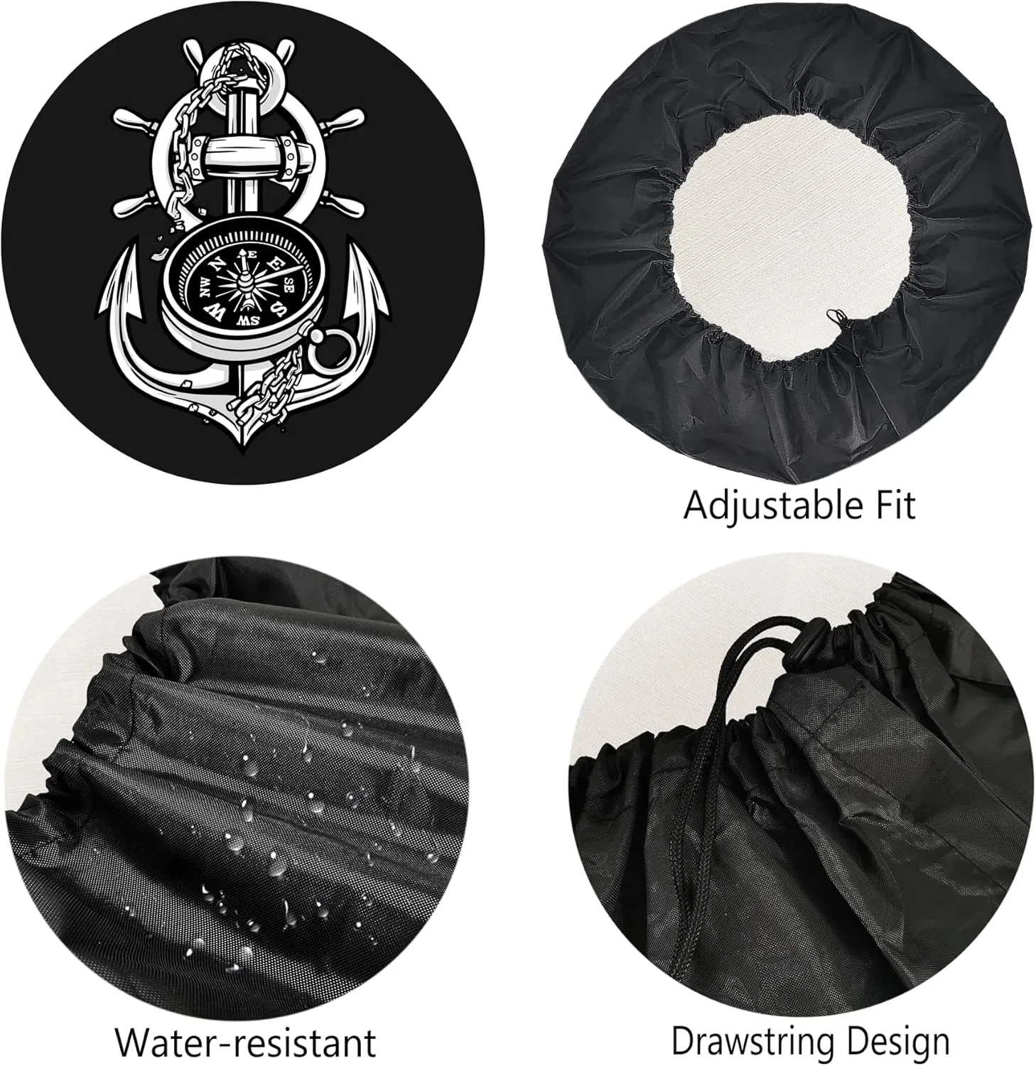 Spare Tire Cover Cool Anchor and Compass RV Tire Covers Weatherproof Dust-Proof Universal for Trailer CRV SUV Camp Travel Trailer 12" 13" 14" 15" 16" 17" 18 Inch