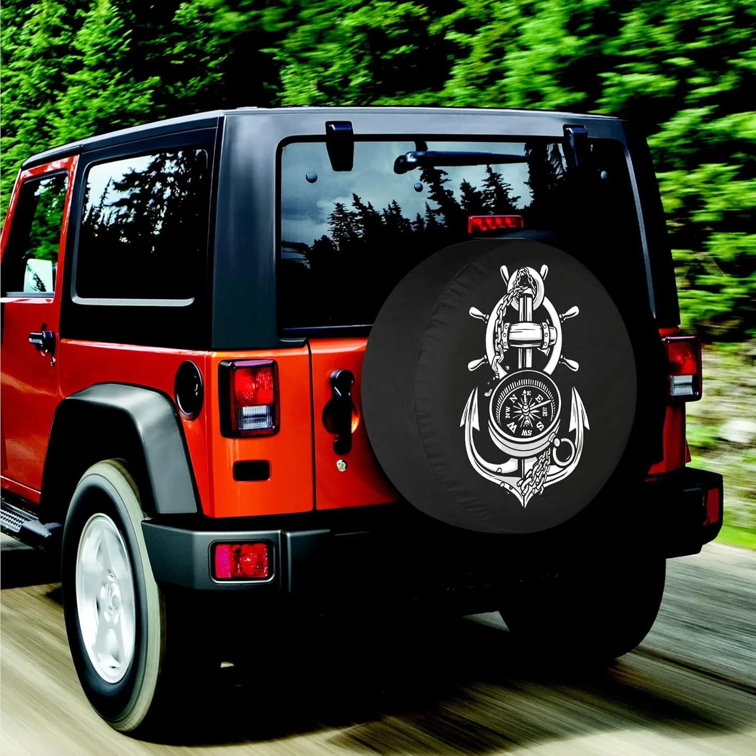 Spare Tire Cover Cool Anchor and Compass RV Tire Covers Weatherproof Dust-Proof Universal for Trailer CRV SUV Camp Travel Trailer 12" 13" 14" 15" 16" 17" 18 Inch