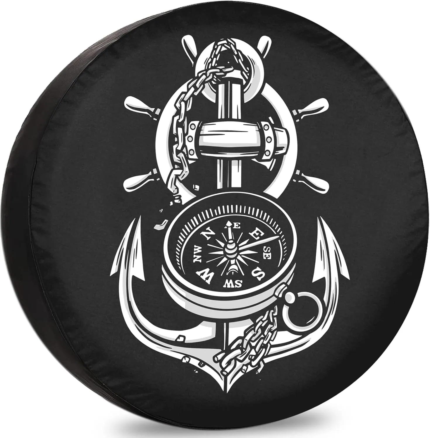 Spare Tire Cover Cool Anchor and Compass RV Tire Covers Weatherproof Dust-Proof Universal for Trailer CRV SUV Camp Travel Trailer 12" 13" 14" 15" 16" 17" 18 Inch