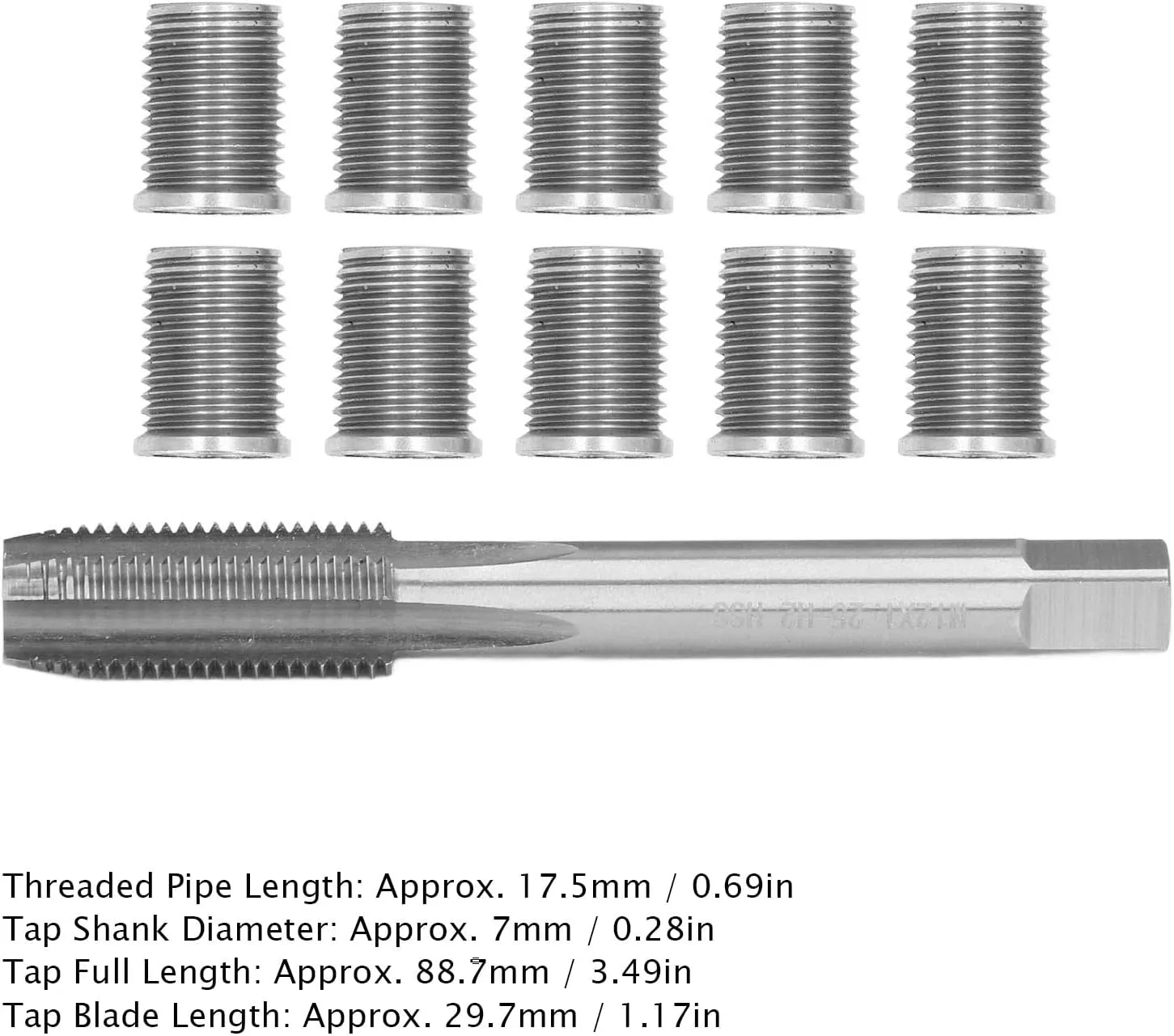 Spark Plug Thread Repair kit, helicoil M10x1.25 Bolt - M12x1.25 Tap Stainless Steel Repair kit for Automotive Engine
