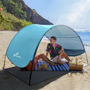 Sportneer Beach Tent Sun Shelter: UPF 50  UV Protection Beach Canopy Tent Sun Shade for 2-3 Person, Easy Set Up Beach Tent Canopy with 8 Wind Ropes and 12 Ground Stakes for Beach, Size 96.5''x55.7''