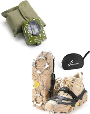 Sportneer Compass Military Grade Compass Hiking Survival with Sighting Mirror   Crampons Ice Cleats for Shoes Boot with 19 Stainless Steel Spikes for Hiking Walking