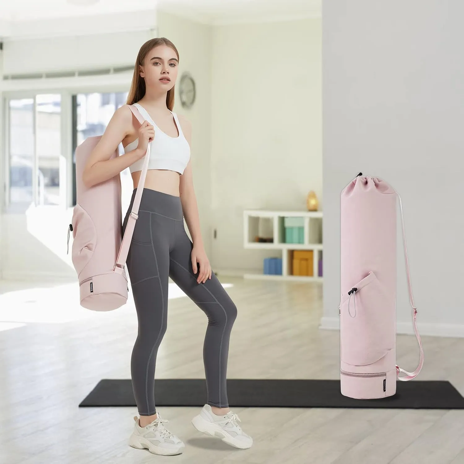 sportsnew Yoga Mat Bag with Water Bottle Pocket and Bottom Wet Pocket, Exercise Yoga Mat Carrier Multi-Functional Storage Bag, Patent pending