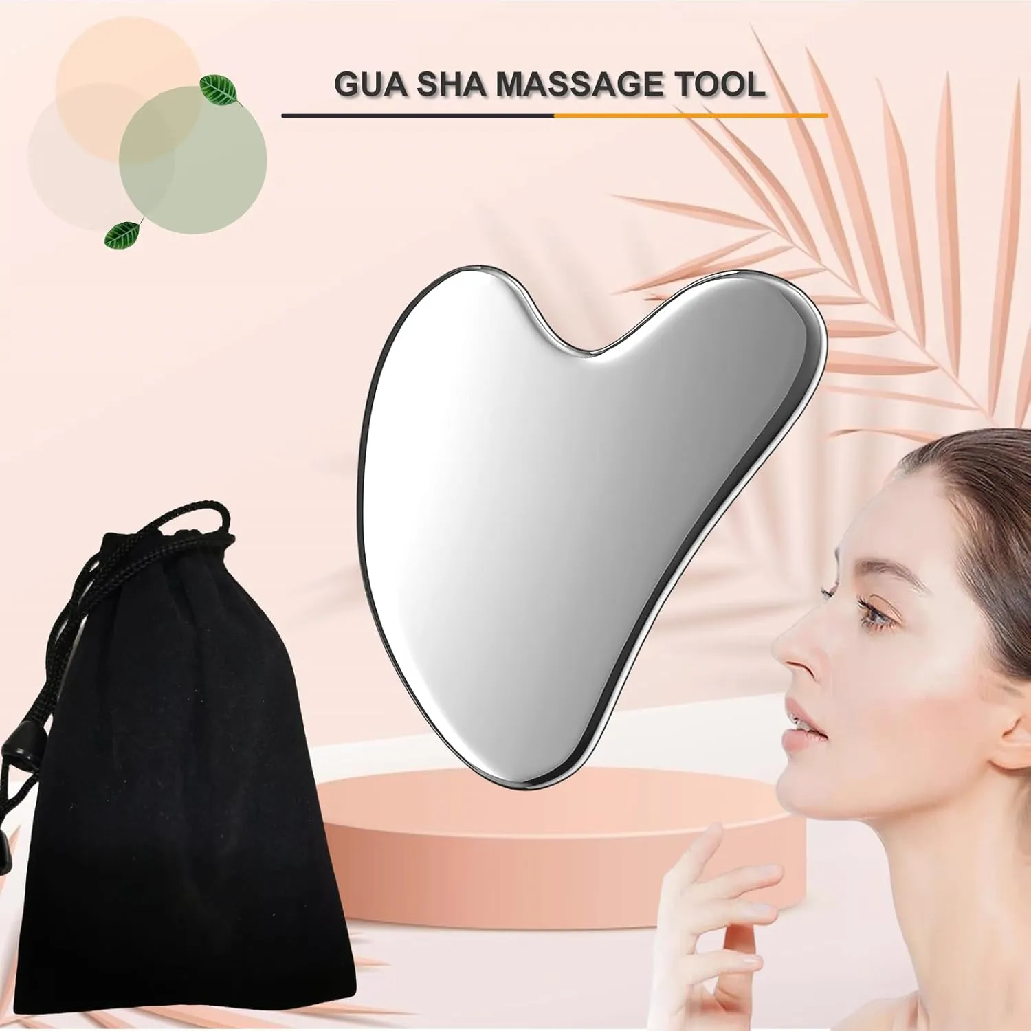 Stainless Steel Gua Sha Facial Tools, Face Roller and Gua Sha Set for Facial Massage, Neck, Eyes, Body, Chin Lift, and Skin Tightening (Silver Heart)