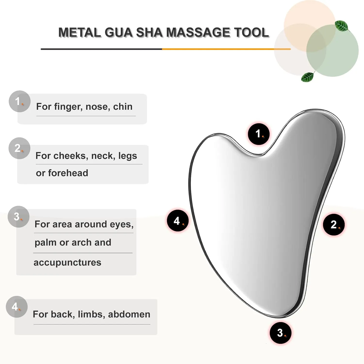 Stainless Steel Gua Sha Facial Tools, Face Roller and Gua Sha Set for Facial Massage, Neck, Eyes, Body, Chin Lift, and Skin Tightening (Silver Heart)