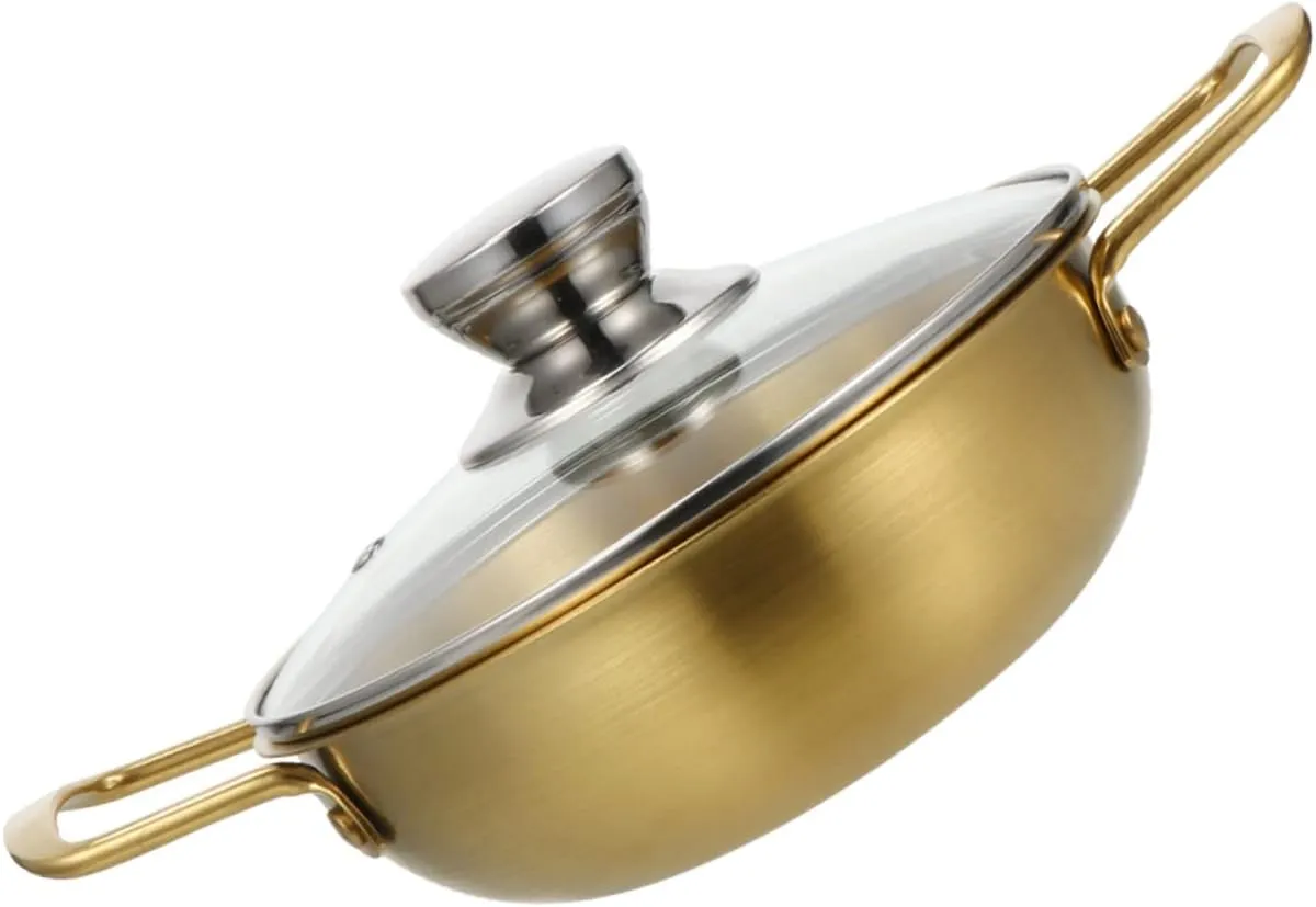 Stainless Steel Korean Soup Pot with Glass Lid Ramen Cooking Pot for Induction and Gas Stoves Kitchen Cookware for Noodles Porridge and Soups