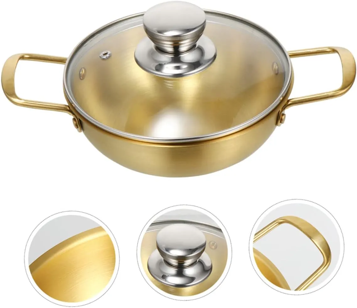 Stainless Steel Korean Soup Pot with Glass Lid Ramen Cooking Pot for Induction and Gas Stoves Kitchen Cookware for Noodles Porridge and Soups