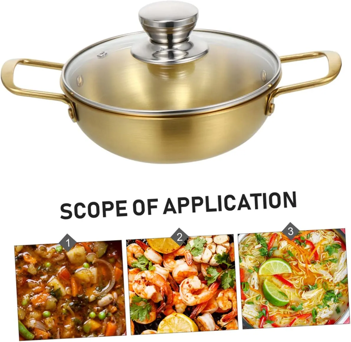 Stainless Steel Korean Soup Pot with Glass Lid Ramen Cooking Pot for Induction and Gas Stoves Kitchen Cookware for Noodles Porridge and Soups