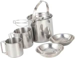 Stainless Steel Portable Kettle Cutlery Set Outdoor Cooking Utensils Picnic Cookware Cup Bowl Easy to Carry for Camping Hiking