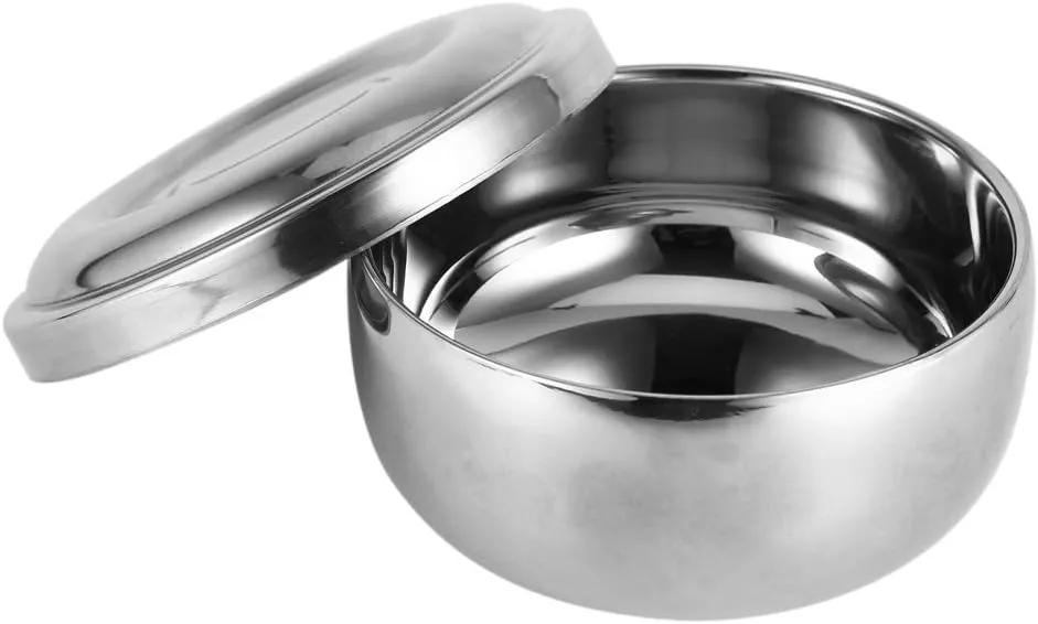 Stainless Steel Shaving Bowl, Men Wet Shaving Soap Mug Bowl Silver Metal Face Cleaning Health Care Shave Tool With Lid, Shaving Soap Dish, Shaving Foam Bowl