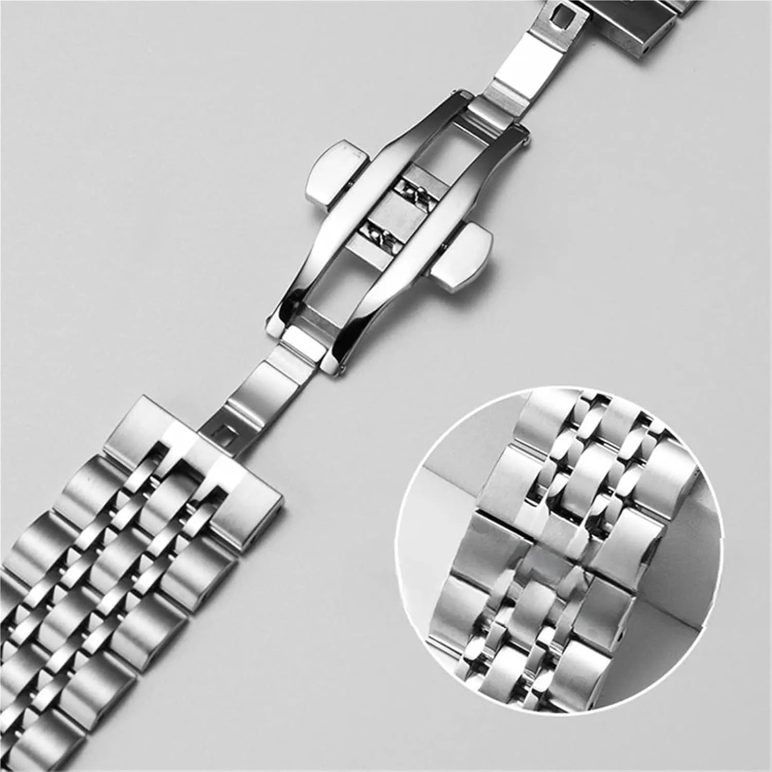 Stainless Steel Watch Strap 20mm 22mm Butterfly Buckle Universal Watchband Accessories