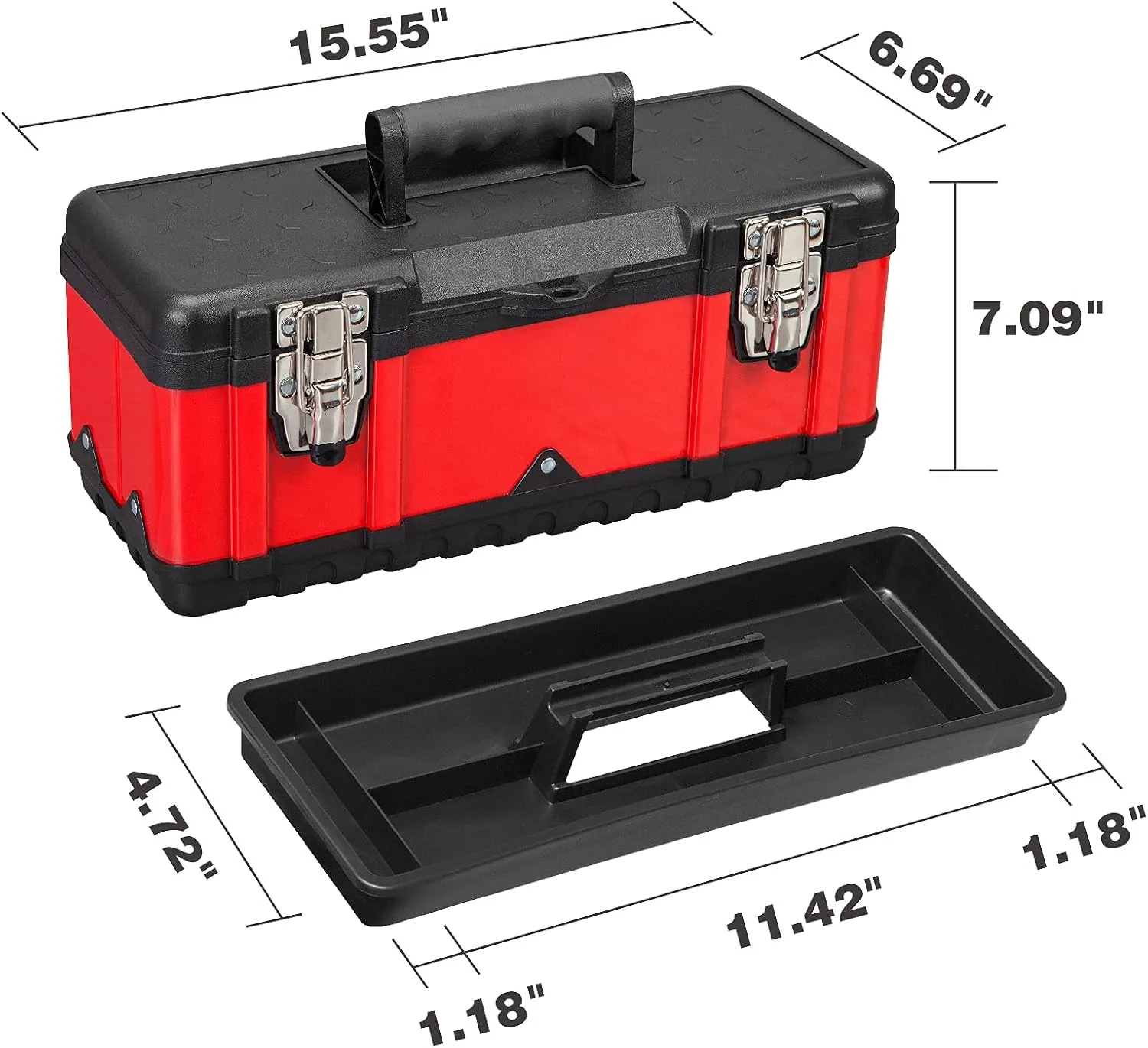 Steel Tool Box 15.5 Inch Small Portable Tool Organizer Box with Built-in Short Non-slip Handle Car Box with Removable tray