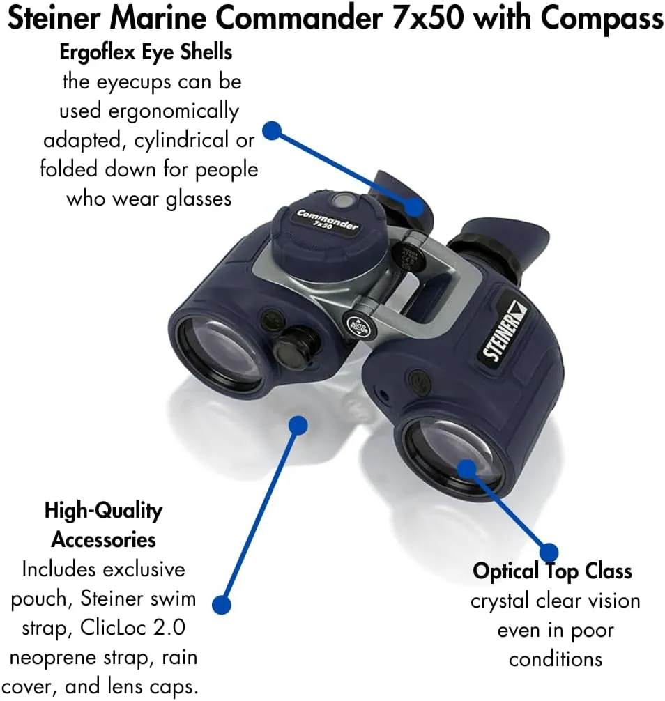 Steiner Optics Marine Commander 7x50 with Compass Professional Waterproof Binoculars, German Quality, Crystal Clear Images