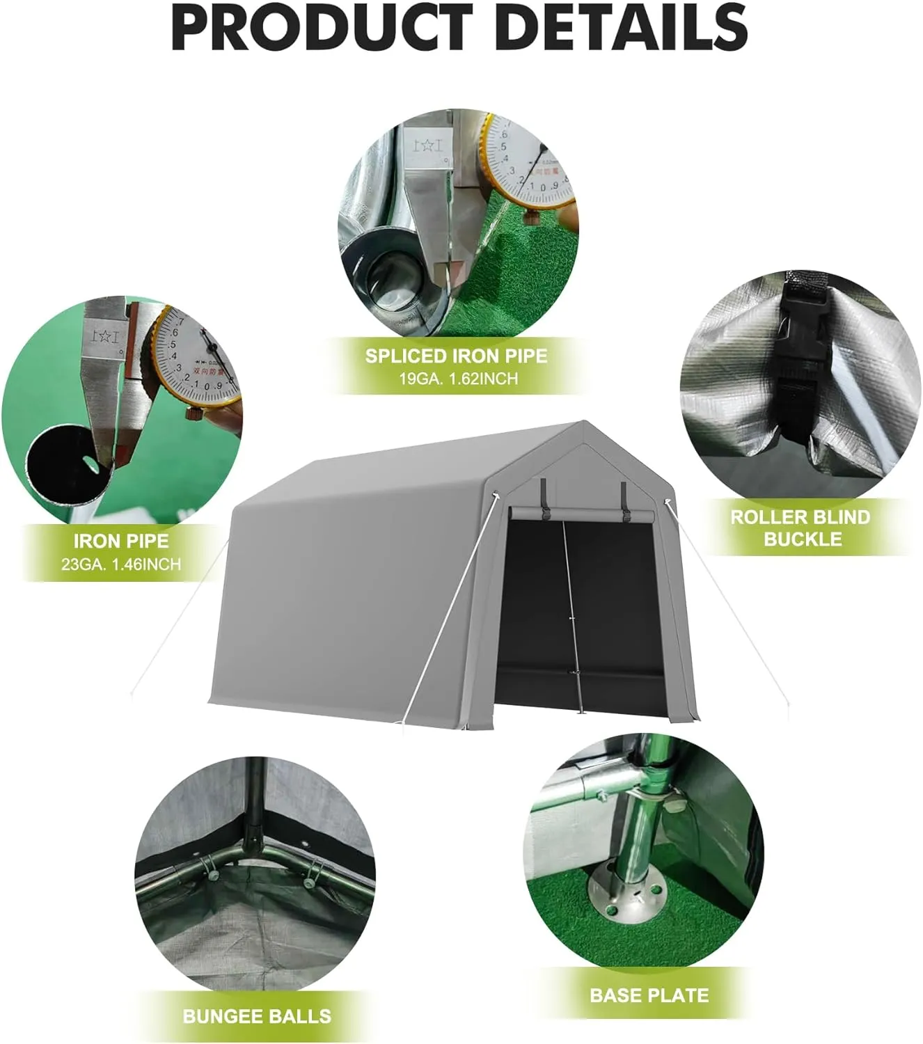 Storage Sheds 6x8 FT, Portable Shed with Rolled up Zipper Door, Waterproof, Storage Tent Heavy Duty for Motorcycle, Bike, Firewood, Garden Tools, Grey