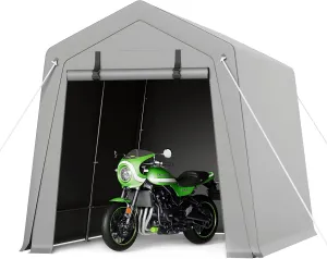Storage Sheds 6x8 FT, Portable Shed with Rolled up Zipper Door, Waterproof, Storage Tent Heavy Duty for Motorcycle, Bike, Firewood, Garden Tools, Grey