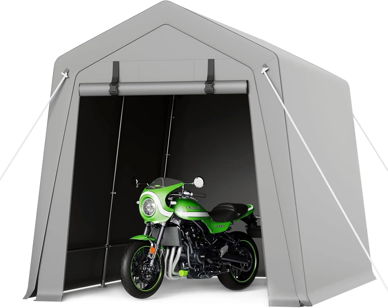 Storage Sheds 6x8 FT, Portable Shed with Rolled up Zipper Door, Waterproof, Storage Tent Heavy Duty for Motorcycle, Bike, Firewood, Garden Tools, Grey