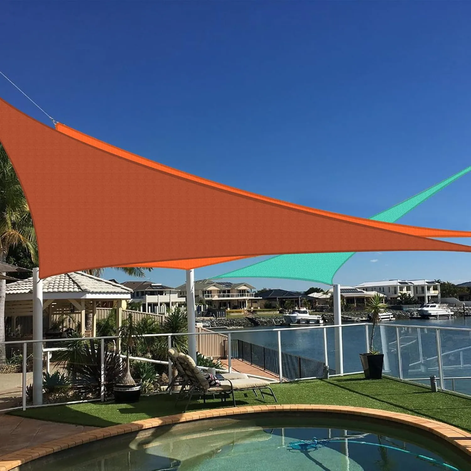 Sun Shade Sail Waterproof,UV Block Lake Blue Triangle 13' x 13' x 13' Shade Sails,for Outdoor Pergola Carport Awning Yard Activities