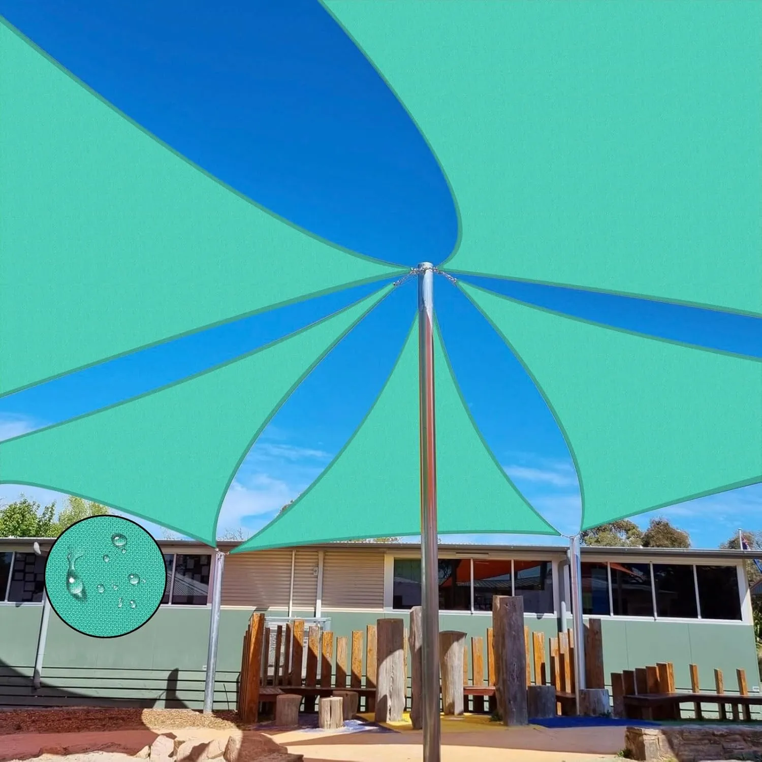 Sun Shade Sail Waterproof,UV Block Lake Blue Triangle 13' x 13' x 13' Shade Sails,for Outdoor Pergola Carport Awning Yard Activities
