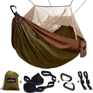 Sunyear Camping Hammock, Portable Single & Double Hammock with Net, 2 Person Hammock Tent with 2 * 10ft Straps, Best for Outdoor Hiking Survival Travel