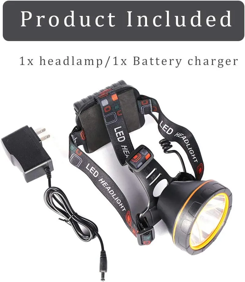 Super Bright Headlamp Coon Hunting Belt Headlight Rechargeable LED Spotlight with Power Supply Waterproof Flashlight for Garden Outdoor Camping Fishing Hunting Hiking (White Light)