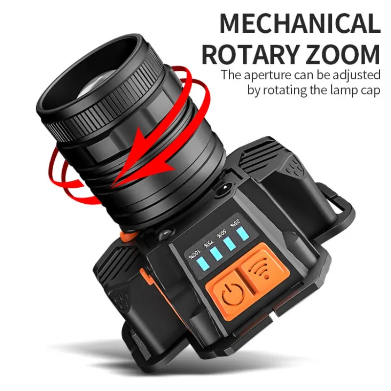Super Bright LED Headlamp, 20W T6, USB Rechargeable, ZOOM Sensor, Waterproof, Portable Flashlight for Fishing, Camping, and Hunting