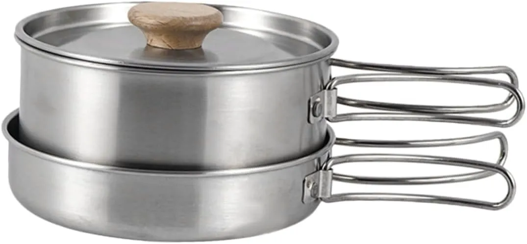 SUPVOX Camping Utensil Stainless Steel Folding Handle Frying Pan Professional Cooking Pot Wear-Resistant Camping Pan Multi-Function