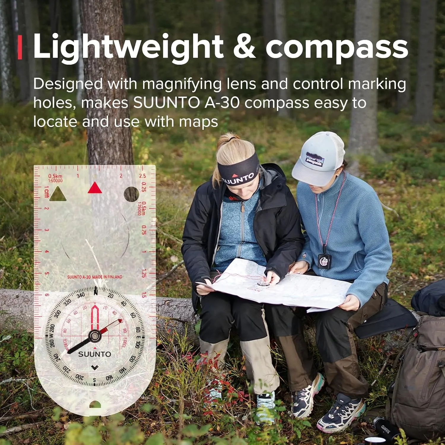 SUUNTO A-30 Compass: Compact, hiking compass with luminous markings in low light